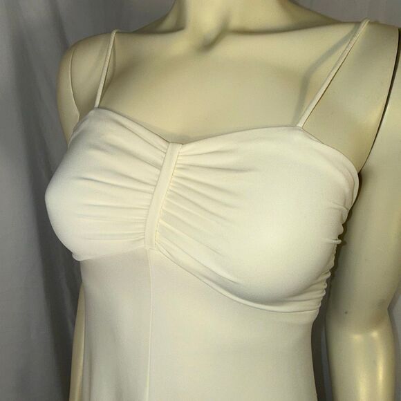 Vintage 1970s Ivory Slip Dress Bias Cut Maxi Gown Ruched Bust Spaghetti Strap Bo - Picture 5 of 15